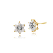 Pendentif et Boucles d'Oreilles Clou Floral Or Jaune 375 Opale et Diamant Cluster