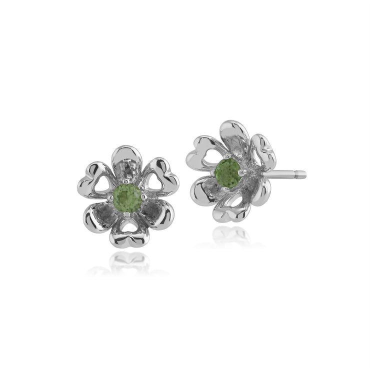 Boucles d'Oreilles Clou Floral Argent 925 Péridot