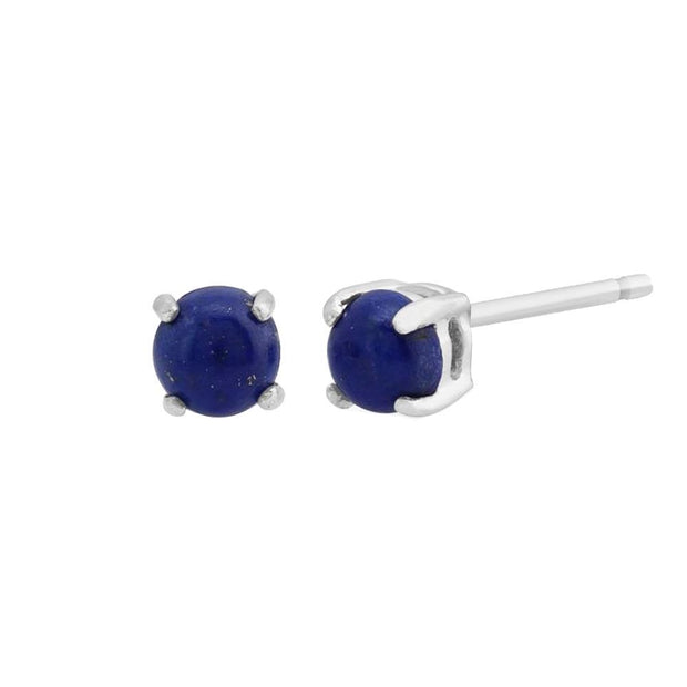 Boucles d'Oreilles Clou Classique Or Blanc 375 Lapis Lazuli Rond serti Griffe
