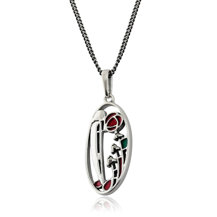 Pendentif Style Rennie Mackintosh Argent 925 Marcassite et Email
