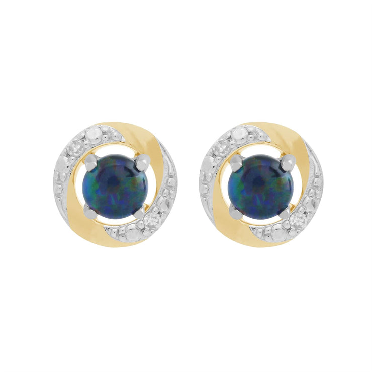 Boucles d'Oreilles Clou Opale Triplet Classique Or Blanc 375 et Ear-Jacket Halo Diamant Or Jaune 375