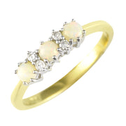 Jaune 9 Ct or 0.24ct Ct Opale Naturelle & 6pt Diamant Trois Bague avec Pierre