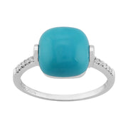 en argent sterling 925 3.40ct CT Turquoise Cabochon & 6PT diamant pierre simple bague