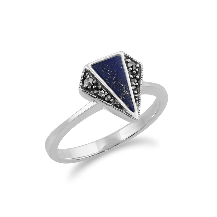 gemondo MARCASSITE Bague, en argent sterling 925 LAPIS LAZULI & marcassite art déco bague