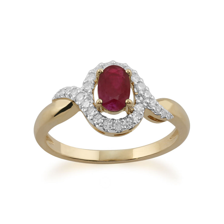 Classic Oval Ruby & Diamond Ring in�9ct Yellow Gold