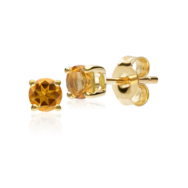 Boucles d'Oreilles Classique Or Jaune 375 Citrine Ronde serti Griffe