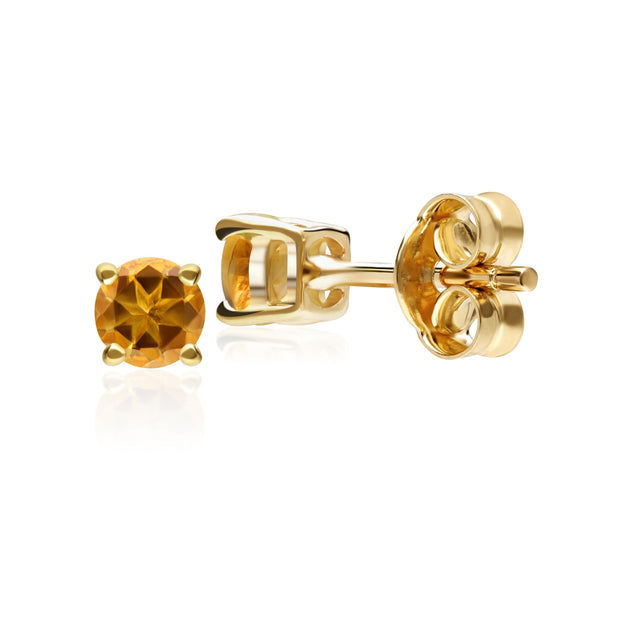 Boucles d'Oreilles Classique Or Jaune 375 Citrine Ronde serti Griffe