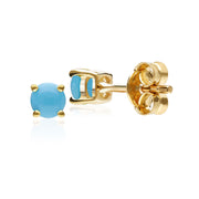 Boucles d'Oreilles Clou Classique Or Jaune 375 Turquoise Cabochon Rond