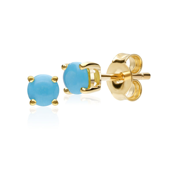 Boucles d'Oreilles Clou Classique Or Jaune 375 Turquoise Cabochon Rond