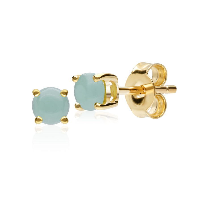 Boucles d'Oreilles Clou Classique Or Jaune 375 Jade Verte Serti Griffe