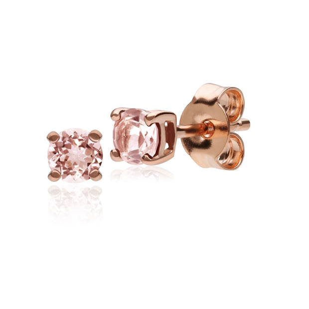 Boucles d'Oreilles Clou Classique Or Rose 375 Morganite Rond serti Griffe