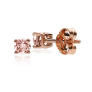 Boucles d'Oreilles Clou Classique Or Rose 375 Morganite Rond serti Griffe