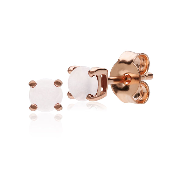 Boucles d'Oreilles Clou Classique Or Rose 375 Quartz Rose Rond serti Griffe