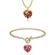 Bracelet Charm's et Pendentif Cœur Classique Or Jaune 375 Rubis Marquise
