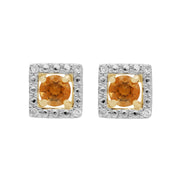 Boucles d'Oreilles Clou Citrine Classique Or Jaune 375 et Ear-Jacket Carré Diamant