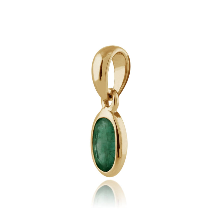 Pendentif et Boucles d'Oreilles Clou Classique Or Jaune 375 Emeraude ovale serti Clos