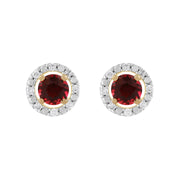 Boucles d'Oreilles Clou Tourmaline Rose Classique Or Jaune 375 et Ear-Jacket Rond Diamant