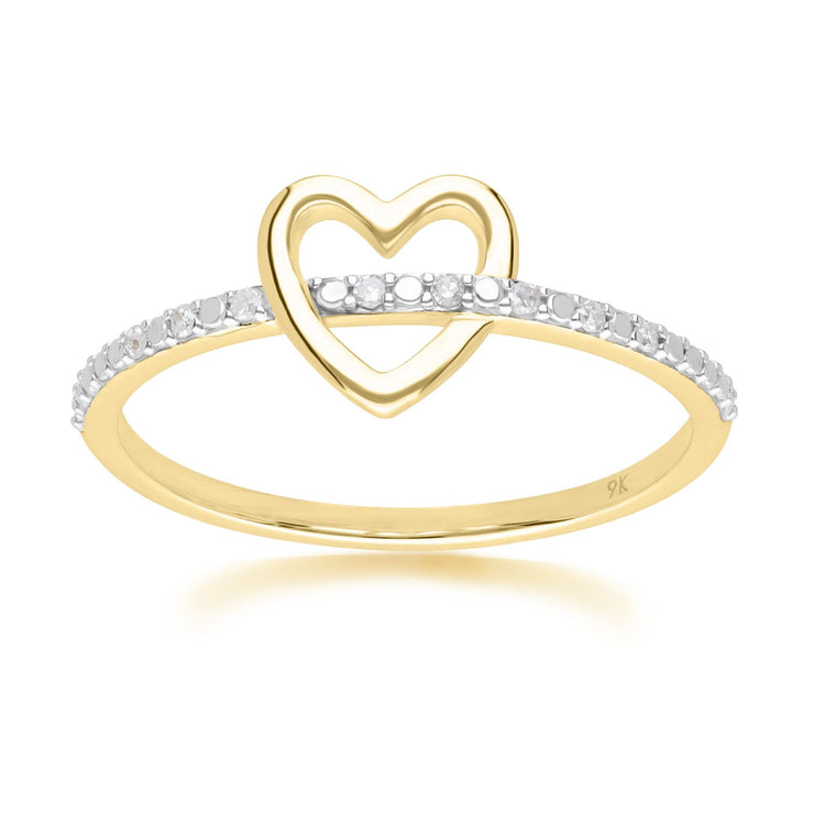 Bague Cœur Love en Or Jaune 375 avec Anneau en Diamant