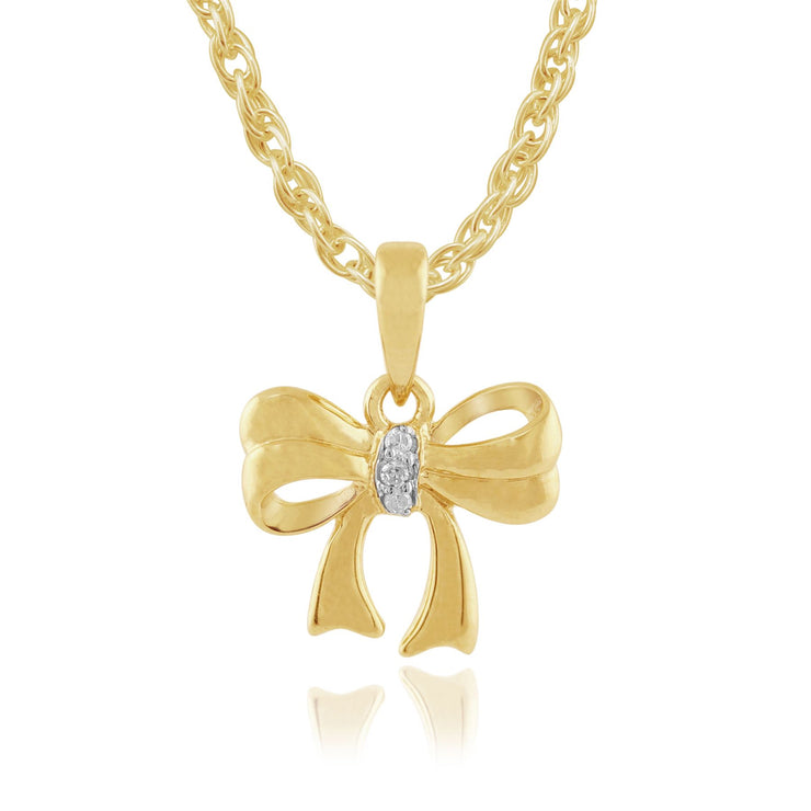 Pendentif et Boucles d'Oreilles Clou Nœud Classique Argent 925 Plaqué Or Jaune Diamant