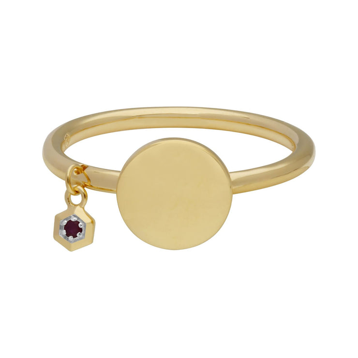 Bague à Graver Argent 925 Plaqué Or Jaune Rubis
