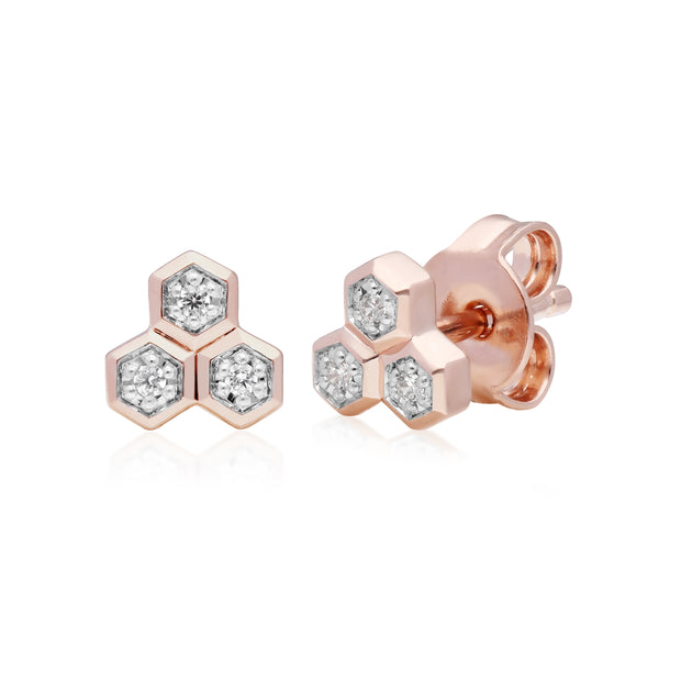 Boucles d'Oreilles Clou Géométrique Trilogie Or Rose 375 Diamant