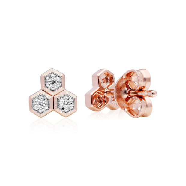 Boucles d'Oreilles Clou Géométrique Trilogie Or Rose 375 Diamant