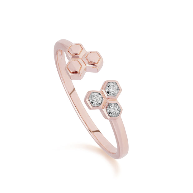 Bague Ouverte Hexagone Trilogie Or Rose 375 Diamant