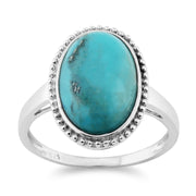 gemondo turquoise Bague, argent sterling 4.00ct CT Turquoise Cabochon ovale Chaton Set unique Pierre bague