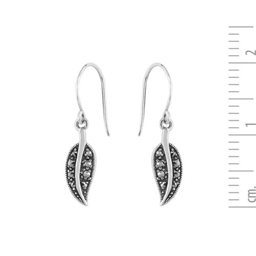 Boucles d'Oreilles Pendantes Style Art Nouveau Argent 925 Marcassite Rond