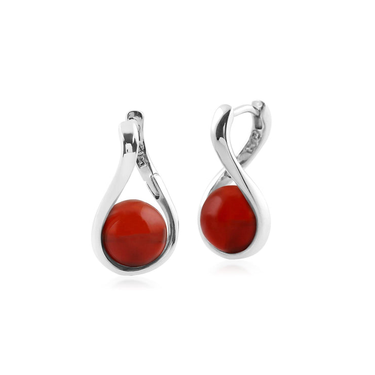 Boucles d'Oreilles Kosmos Argent 925 Plaqué Rhodium Blanc Cornaline Boule Rouge Teinte