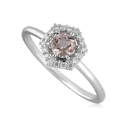 Bague Fiançailles Halo Or Blanc 375 Morganite 0,378ct et Diamant