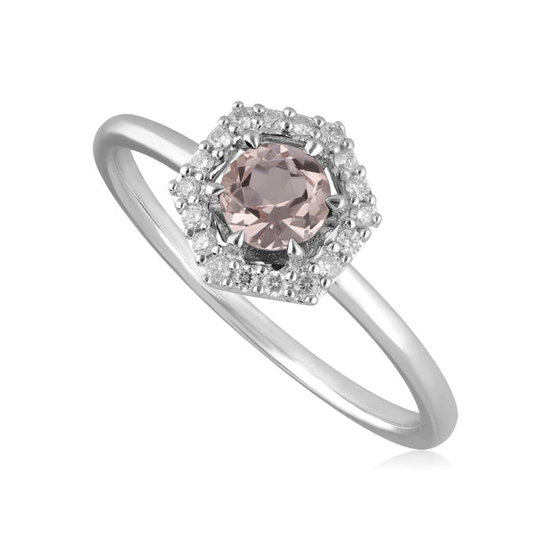 Bague Fiançailles Halo Or Blanc 375 Morganite 0,378ct et Diamant