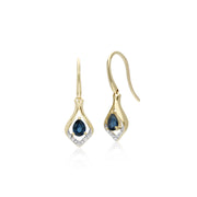 Saphir Boucles D'Oreilles, 9 Ct Saphir or Jaune & Diamant Feuille Boucles D'Oreilles Goutte