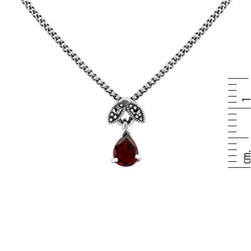 Pendentif Style Art Nouveau Argent 925 Grenat Poire et Marcassite