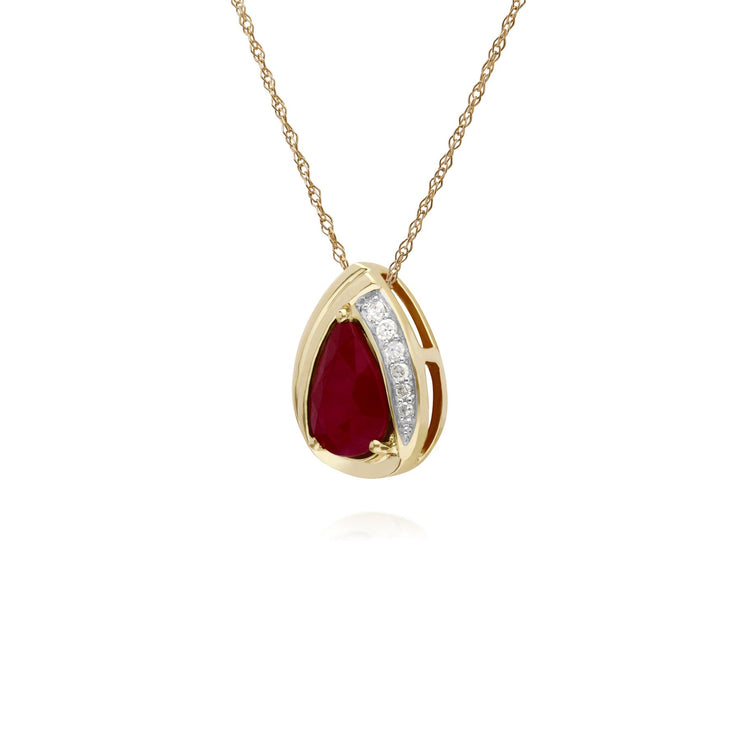 Rubis Collier, 9 CT Rubis or Jaune & Diamant Poire Classique Pendentif sur 45cm Chaîne