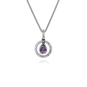 Boucles d'Oreilles Pendantes et Pendentif Classique Argent 925 Améthyste Poire et Marcassite