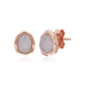 Boucles d'Oreilles Clou Irregulier B Gem Argent 925 Plaqué Or Rose Agate Bleue