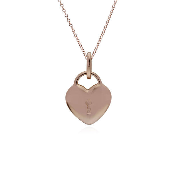Pendentif Classique Cadenas Cœur Argent 925 Plaqué Or Rose et Charms Clé Grenat