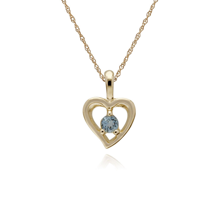 Aigue-Marine Collier, 9 CT or Jaune Aigue-Marine Pierre Unique Coeur Pendentif sur 45cm Chaîne