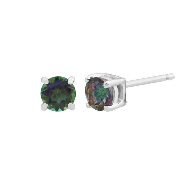 Boucles d'Oreilles Clou Classique Or Blanc 375 Topaze Mystique Ronde serti Griffe
