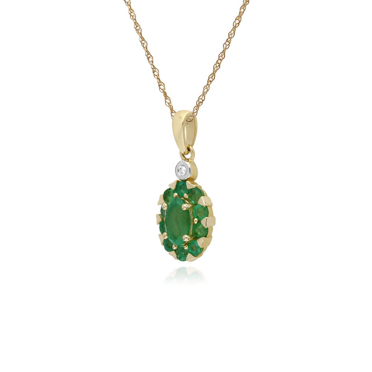 s 9 CT or Jaune Émeraude et Diamant Ovale Serti Pendentif sur 45cm Chaîne