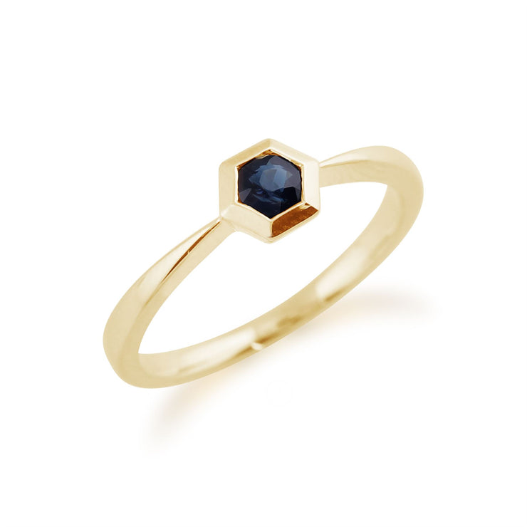 Gemondo Bague Saphir, 9ct Or Jaune 0.27ct Saphir Hexagone Bague