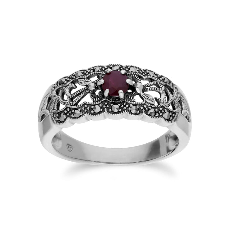 Gemondo Bague Rubis, Argent Sterling Rubis & Marcassite Simple Art Nouveau Bague - rubis