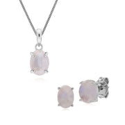 Boucles d'Oreilles Clou et Pendentif Classique Argent 925 Pierre de lune Arc-en-Ciel Oval