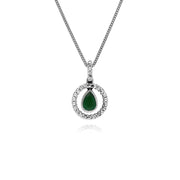 Argent Sterling Gouttes D'Eau Émeraude et Rondes Marcassite 45cm Collier