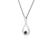 9 ct or Blanc Unique Saphir et Diamant Poire Pendentif sur 45cm Chaîne