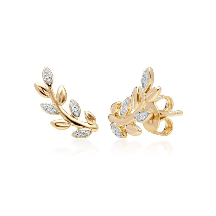 Boucles d'Oreilles Clou O Leaf Or Jaune 375 Diamant