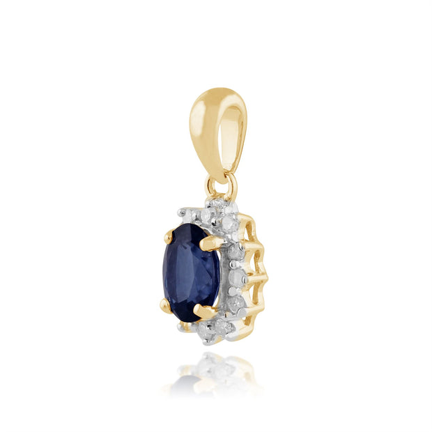 Pendentif Classique Or Jaune 375 Saphir et Diamant Style Cluster