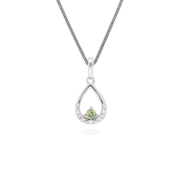 s 9 CT or Blanc Unique Peridot & Diamant Poire Pendentif sur 45cm Chaîne