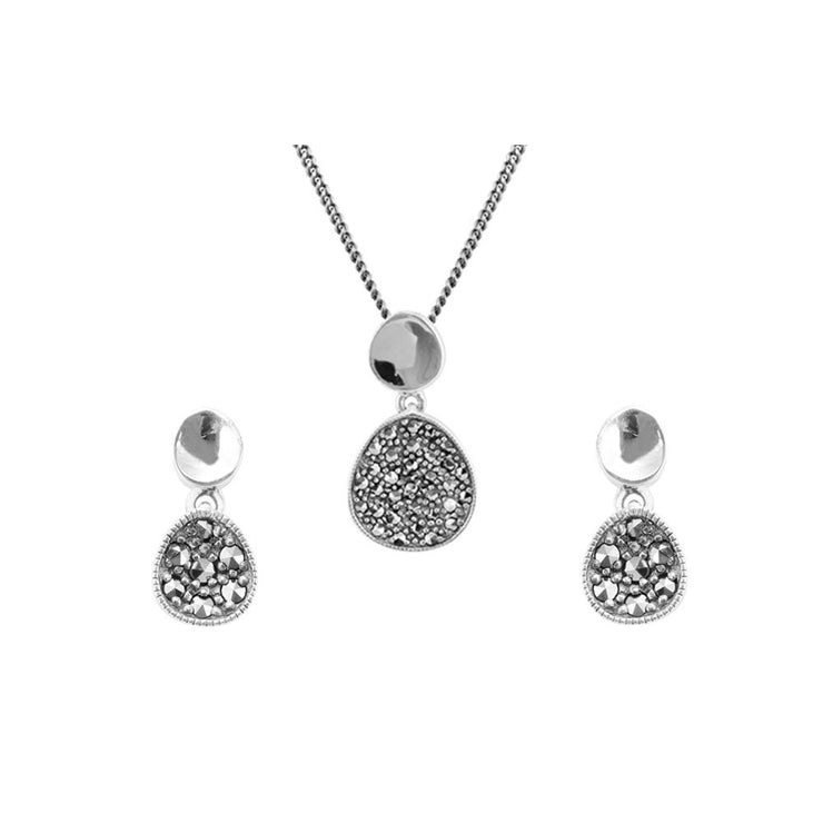 Collier et Boucles d'Oreilles Pendantes Style Art Déco Argent 925 Marcassite